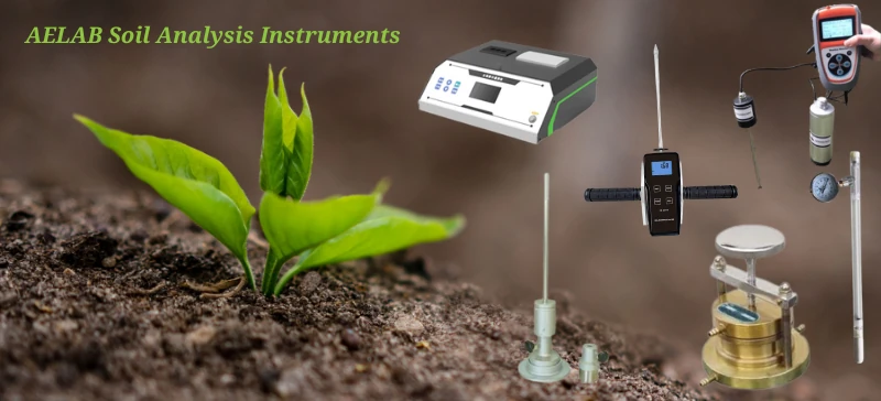 AELAB Soil testing probe placed beside a young plant 