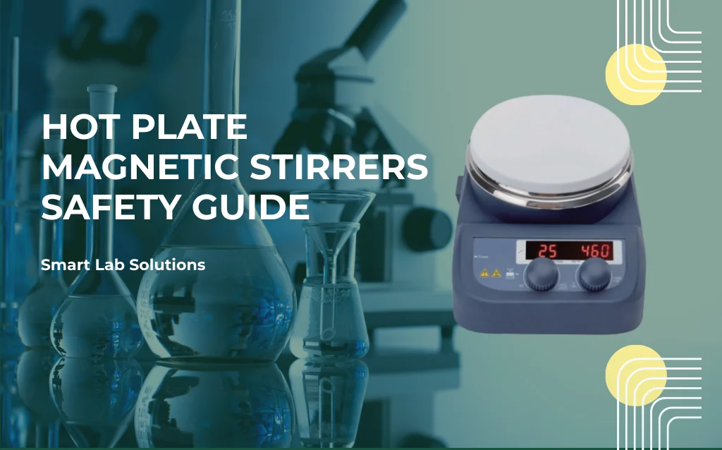 AELAB Hot plate magnetic stirrer safety guide cover featuring laboratory glassware and digital hot plate equipment