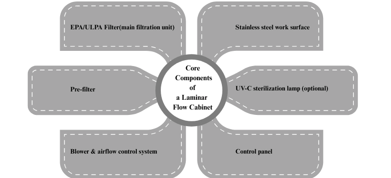 AELAB Microbiology Laminar Flow Cabinets structural components diagram