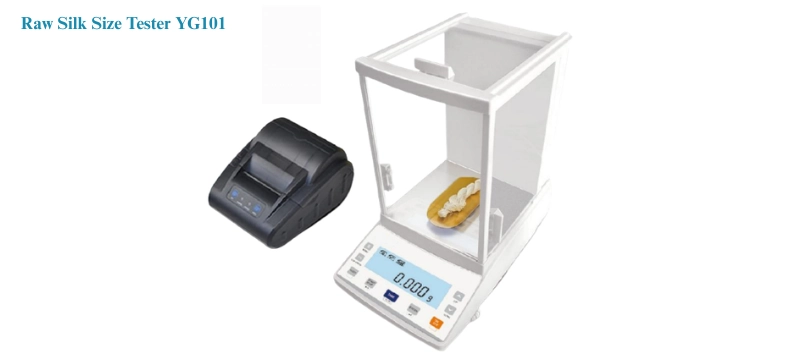 AELAB Raw Silk Size Tester YG101 analytical balance with draft shield and thermal printer for textile laboratory testing.
