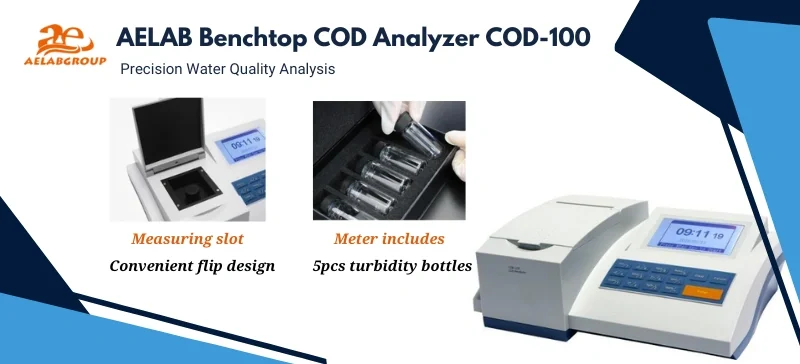AELAB Benchtop COD Analyzer COD-100 with measuring slot and turbidity bottles for precision water quality testing .