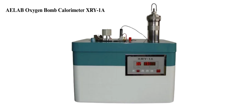 AELAB XRY-1A oxygen bomb calorimeter with stainless steel combustion bomb and digital control panel for precise calorific value measurement.