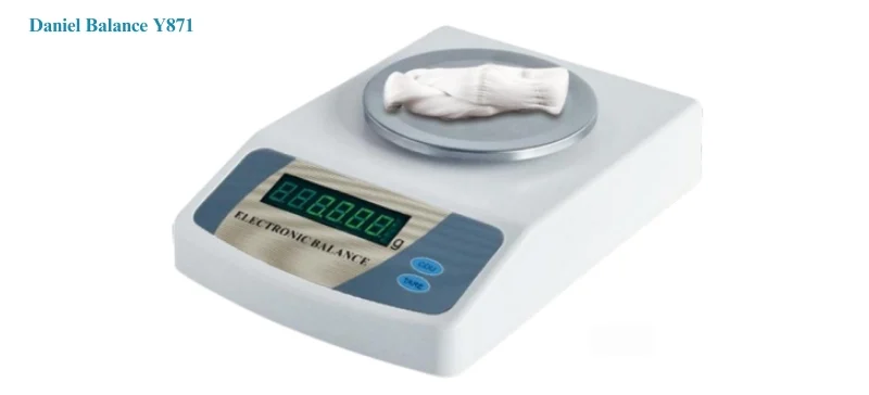 AELAB Daniel Balance Y871 electronic laboratory balance with stainless steel weighing pan and digital display.