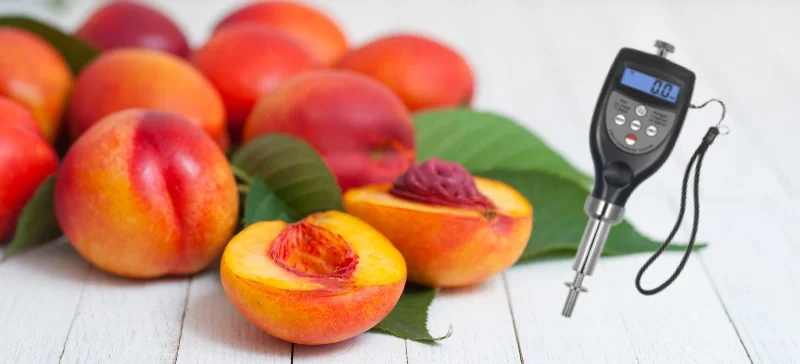 peaches with firmness tester for fruit quality evaluation AELAB