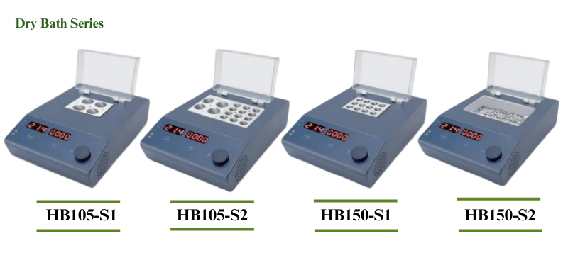 AELAB Multiple Dry Bath Incubator models with interchangeable heating blocks for laboratory applications